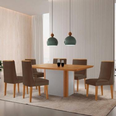 Imagem de Mesa De Jantar Isadora 180cm Tampo Mdf Laminado Veludo Marrom Off White