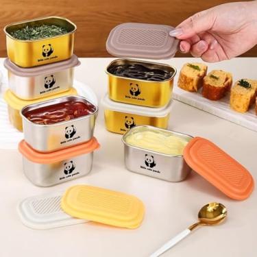 Imagem de Recipiente de molho de aço inoxidável 304 selado à prova de vazamento reutilizável para molho de salada com tampa pequena caixa de armazenamento para economia de espaço (marrom)