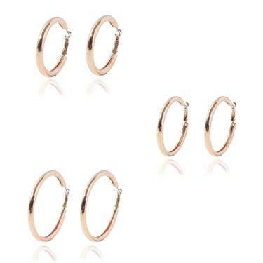 Imagem de 3 pares de brincos de argola banhados a ouro e prata de aço inoxidável para mulheres, Medium, Aço inoxidável Ferro, Sem pedra preciosa