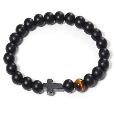 Imagem de Pulseira masculina com pingente de cruz de aço inoxidável, joia de fé cristã, presente inspirador ajustável para formatura, batismo, comunhão, marco espiritual, celebrações, filho, incentivo religioso