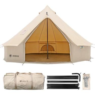 Imagem de Barraca de sino de lona Yurt 4 estações para acampamento 100% algodão glamping tendas com fogão jack, acampamento familiar festa de caça ao ar livre (3 m - 9,8 pés)