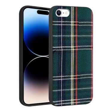Imagem de Yomjew Capa de telefone xadrez Feliz Natal para iPhone 16e 6,1 polegadas, linda capa de Natal verde escocês tartã quadriculada listrada, design capa à prova de choque macia silicone protetor Funda