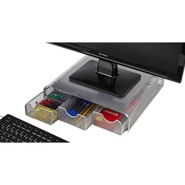 Imagem de Mind Reader Organizador de mesa para monitor da Perch, malha metálica prateada