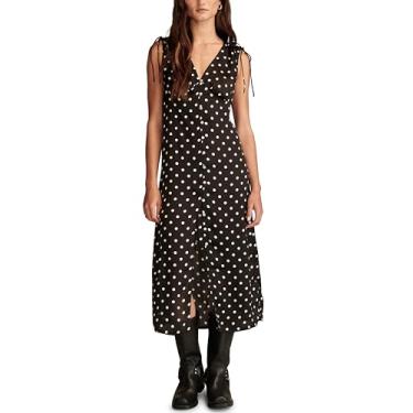Imagem de Lucky Brand Vestido midi feminino de cetim com botões, Ponto preto, GG