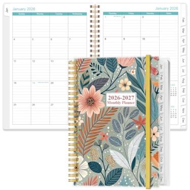 Imagem de Agenda mensal 2026-2027 - janeiro de 2026 a junho de 2027, duas páginas por mês, calendário mensal 18 com abas, bolso interno, 16,3 cm x 21,6 cm, flor-A