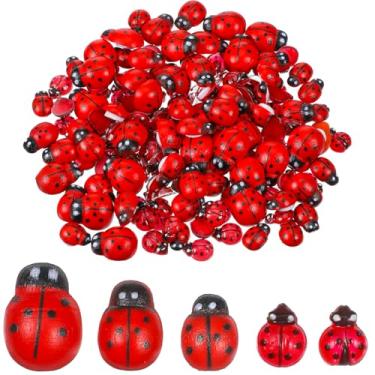 Imagem de 200 peças mini resina joaninhas de madeira decoração de joaninha autoadesiva pequena joaninha decoração flatback madeira joaninha enfeites para decoração de jardim de casa micro paisagismo artesanato