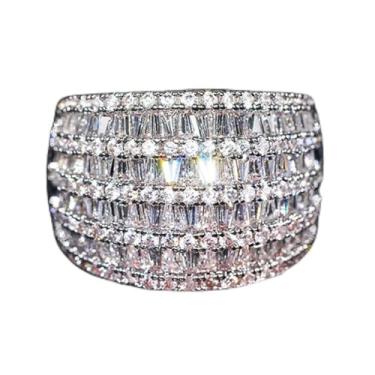 Imagem de Lindos anéis largos de zircônia brilhante de cor prata para mulheres, joias de festa diária de luxo, 7, Latão, Zircônia cúbica