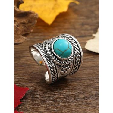 Imagem de Anéis de noivado Moissanite para mulheres, anéis de articulação empilháveis de ouro grosso com conjunto de joias de compromisso turquesa boêmio, Medium, Latão, Sem pedra preciosa