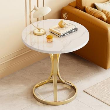 Imagem de Mesa lateral redonda, mesa de canto tulipa circular de luxo, mesas laterais de mármore branco para sala de estar, mesa de centro estética moderna, mesas de canto pequenas para sofá, quarto, pátio