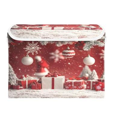 Imagem de SEHANY Cestas vermelhas de armazenamento de presentes de Natal com tampas, organizador de caixas de armazenamento de tecido para armário de roupas, cobertor de escritório, berçário, 42 x 32 x 30 cm