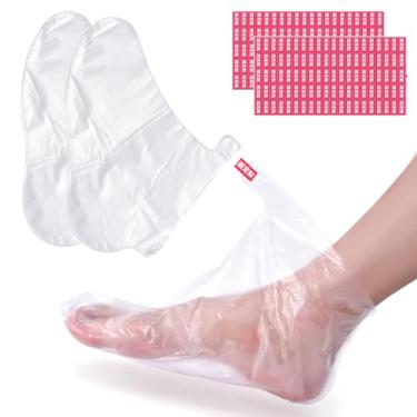 Imagem de KAZIPOP 200 peças de cobertura de plástico para os pés, meias transparentes com adesivos à prova de vazamento, máscaras descartáveis para pés para pedicure e cuidados com os pés hidratantes