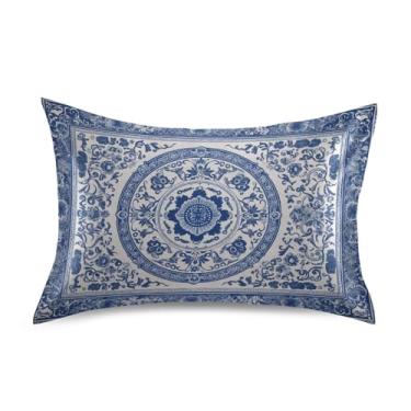 Imagem de Blueangle Fronha de cetim estilo porcelana azul e branca para cabelo e pele, fronha de seda, tamanho padrão (51 x 66 cm) - Capas de almofada de cetim refrescantes com fecho de envelope (451)