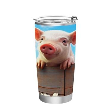 Imagem de Blueangle Copo de 590 ml com tampa e canudo, copo de café com água isolada a vácuo de aço inoxidável, caneca de viagem Pretty Little Pig, copo térmico para bebidas quentes e frias (374)