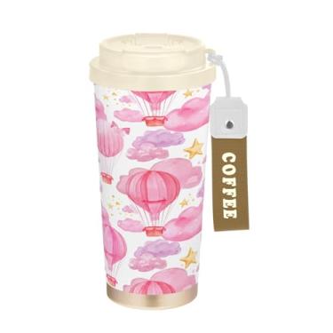 Imagem de Blueangle Caneca de café de viagem isolada com balões de ar quente - copo de aço inoxidável à prova de vazamento e derramamento para acampamento e ar livre, garrafa de água reutilizável de 592 ml com