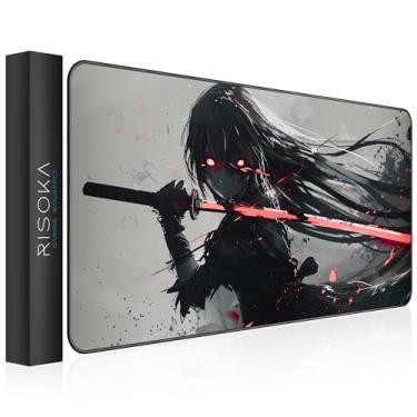 Imagem de RISOKA Mouse pad para jogos XXL 900 x 400 - Bordas costuradas e resistente à água - Mousepad de anime para jogadores e escritório - Mouse pad grande e almofada de mesa - Configuração de tapete de