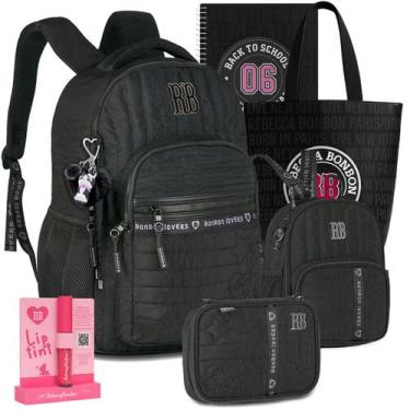 Imagem de Kit Mochila Escolar RB Rebecca Bonbon Crinkle Estojo Lancheira Reforça