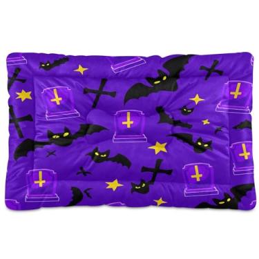 Imagem de SEHANY Cama de Halloween morcegos para cães e gatos com fundo antiderrapante, caixa de canil, colchão macio para animais de estimação, lavável para cães pequenos, médios e grandes, gatos, 91 x 61 cm
