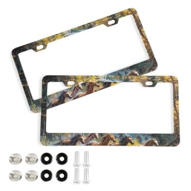Imagem de SEHANY Molduras de placa de carro Majestic Running Horses, capa de alumínio à prova de ferrugem para placa de carro com furos elípticos e parafusos serve para acessórios de carro de tamanho padrão de