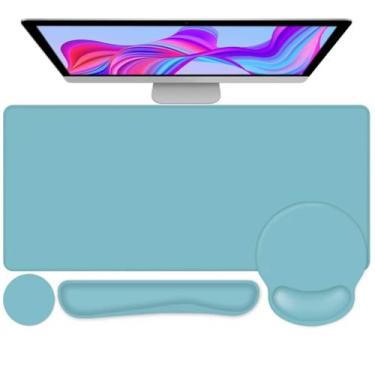 Imagem de 4 peças de protetor de mouse pad de mesa, descanso de pulso para teclado + mouse pad confortável com descanso de pulso + porta-copos grande para jogos de computador, laptop, 89,9 cm x 39,9 cm 2GG para