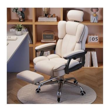Imagem de HGTRH Cadeira de escritório ergonômica, cadeira de couro para computador com apoio para os pés extensível ajuste de altura de inclinação de 90°-135° e almofada de ar giratória de látex/encosto base de