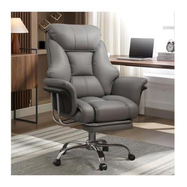 Imagem de HGTRH Cadeira de escritório com apoio para os pés e suporte de lombar na cintura, cadeira ergonômica para jogos com rotação de 360°, altura ajustável, encosto alto, couro PU, reclinável, 150 kg, para