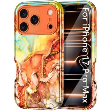 Imagem de Btscase Capa compatível com iPhone 17 Pro Max de 6,9 polegadas 2025, padrão de mármore, 3 em 1, resistente, à prova de choque, de corpo inteiro, resistente, PC rígido + silicone macio, capa protetora