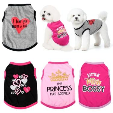 Imagem de Heclia Roupas para cães pequenos, pacote com 4, roupas e acessórios para meninas, roupas e acessórios, camisetas de verão sem mangas, para animais de estimação fofos, estampados, para meninas pequenas
