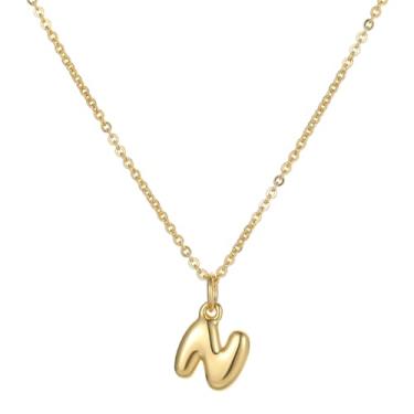 Imagem de Joxevyia Colar com inicial bolha para mulheres, colar com letras personalizadas, banhado a ouro 14K, pingente de nome A-Z, minimalista, joia delicada, presente de aniversário e Natal para ela, Banhado