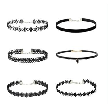 Imagem de Bnapott Conjunto de 6 peças de gargantilha de veludo preto para mulheres, tatuagem gótica ajustável, renda, punk gótico, joias, acessórios de roupas