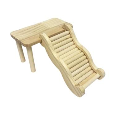Imagem de Generic Plataforma de madeira para hamster com escada, esconderijo divertido para pequenos animais, ideal para brincar, subir escadas e ficar em pé, perfeita, S Table and S Ladder