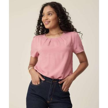 Imagem de Blusa Feminina Pregas Manga Curta Bufante Marisa-74119, Rosa, P