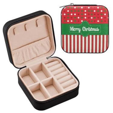 Imagem de Wassud Caixa de joias de viagem com fundo de Feliz Natal para mulheres, meninas, senhoras, noiva, mini organizador de joias, de couro PU, caixa quadrada de armazenamento de joias para brincos, anéis