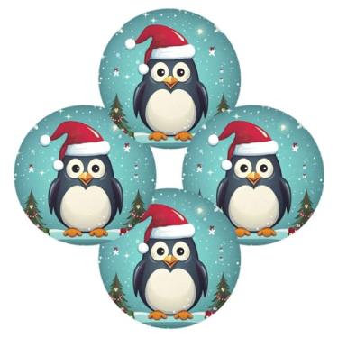 Imagem de Wassud Jogo americano conjunto de 4 tapetes redondos de pinguim de Natal para cozinha e jantar tapetes laváveis resistentes ao calor para decoração de mesa 39 cm