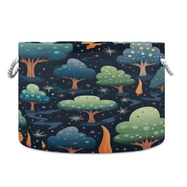 Imagem de WELLDAY Cesta de corda de algodão floresta cesta de lavanderia de bebê para sala de estar, lavanderia, berçário, travesseiros, decoração de casa