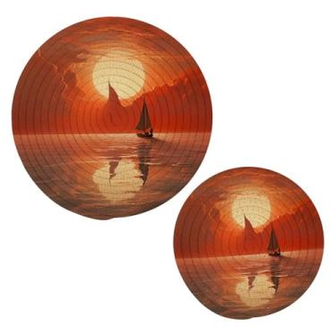 Imagem de Wassud Conjunto de tripé de barco à vela do pôr do sol para pratos quentes, suportes redondos de algodão, almofadas quentes, porta-copos elegantes, decoração de cozinha e acessórios, 2 peças