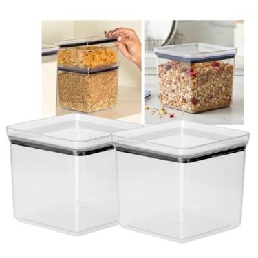Imagem de Kit com 2 Potes Hermético 2.195ml Lumini Paramount – Tampa Preta ou Transparente | Porta Mantimentos Quadrado 15x15 – Cereais, Grãos, Farinhas e Snacks (TRANSPARENTE)