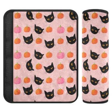 Imagem de Burbuja Capa para cinto de segurança de carro Black Cat Pumpkins Protetor de cinto de segurança de carro macio confortável para alça de ombro de assento, 1 par médio