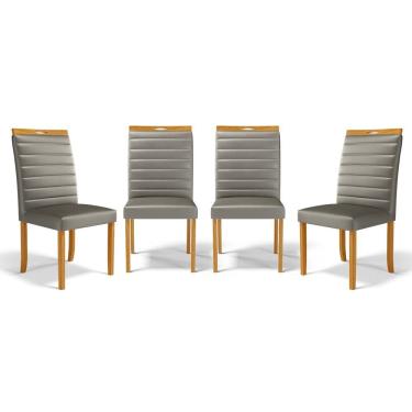 Imagem de Kit Com 4 Cadeiras Sara Madeira Maciça Estofadas Para Mesa De Jantar