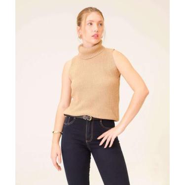 Imagem de Blusa Regata Feminina Textura Gola Alta Marisa-24088, Bege, GG