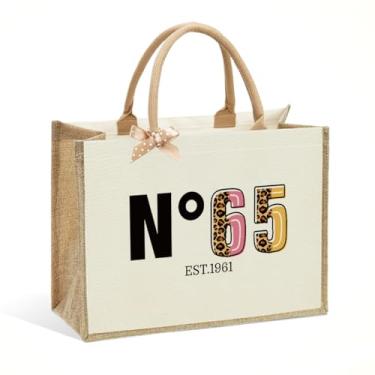 Imagem de CHQIUCR Sacola feminina vintage com tema 1961, aniversário de 65 anos, vintage nº 65, presente bege grande para mãe, dia das mães, ação de graças e Natal