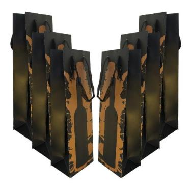 Imagem de Kit 6 Sacolas Garrafa Vinho Champagne - Silhueta Garrafa - VMP