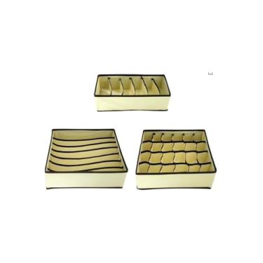 Imagem de Kit 4 Organizadores para Gavetas, Bege, TNT e Papel Cartão, Dobrável, 2 Grandes 32x16x10cm e 2 Pequenos 32x32x10cm, para Roupas Íntimas