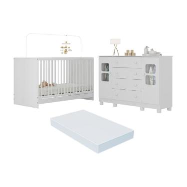 Imagem de Berço 3 em 1 com Colchão Incluso e Cômoda 2 Portas 4 Gavetas Sol Multimóveis MP4756