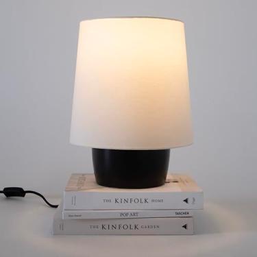 Imagem de Brightech Candeeiro de mesa e mesa de LED Dan – Lâmpada de cerâmica estilo cogumelo moderno para quarto, cabeceira, mesa, escritório – Canto aconchegante com abajur pequeno – Preto