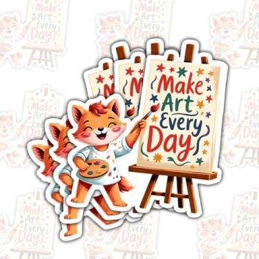 Imagem de 3 peças de adesivos de vinil Make Art Every Day, adesivo fofo de pintor de raposa, decalque engraçado de professor de arte, adesivos de desenho - adesivos para laptop, garrafa de água, capacete rígido