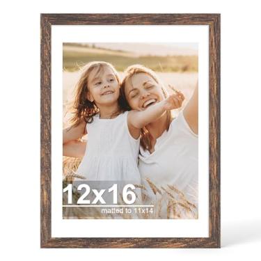 Imagem de Hongkee Porta-retrato de 30 x 40 cm com vidro, para exibição de 28 x 35 cm com tapete ou 30 x 40 sem tapete, molduras de madeira para fotos de 28 x 35 cm para montagem na parede (marrom rústico, 1