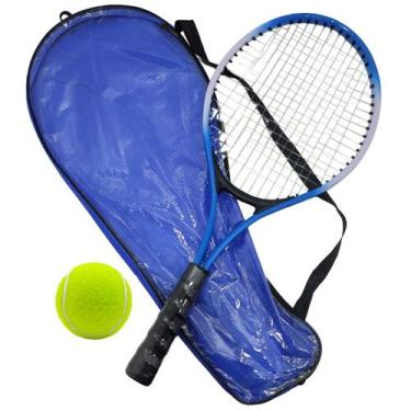 Imagem de Kit Esportivo Com Raquete Tênis De Quadra Azul + Bolsa + Bolinha - Con
