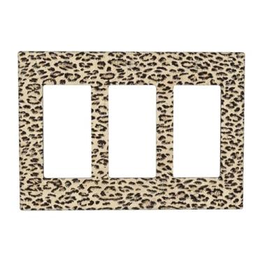 Imagem de Nadoabtm Capas de interruptor de luz estampa animal estampa de leopardo amarelo 3 gangues balancim elétrico GFCI placa decorativa de parede placa de parede para decoração de quarto e banheiro