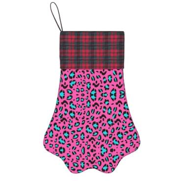 Imagem de SKKNT Linda estampa de leopardo meias de Natal animais de estimação decoração de natal cães gatos árvore decoração doce presente conveniente