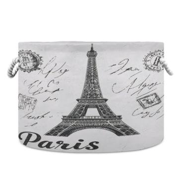 Imagem de JUZIHAI Cesta de armazenamento dobrável da Torre Eiffel de Paris, cesto de roupa suja para bebê, cobertor com alças de corda de algodão, caixa organizadora de armário dobrável para quarto, berçário